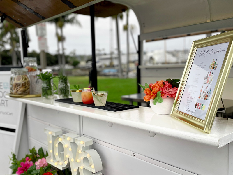 The Flock Cart, set up with cocktails